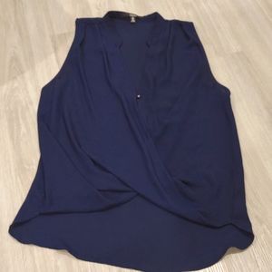 Surplice chiffon navy blue sleeveless top